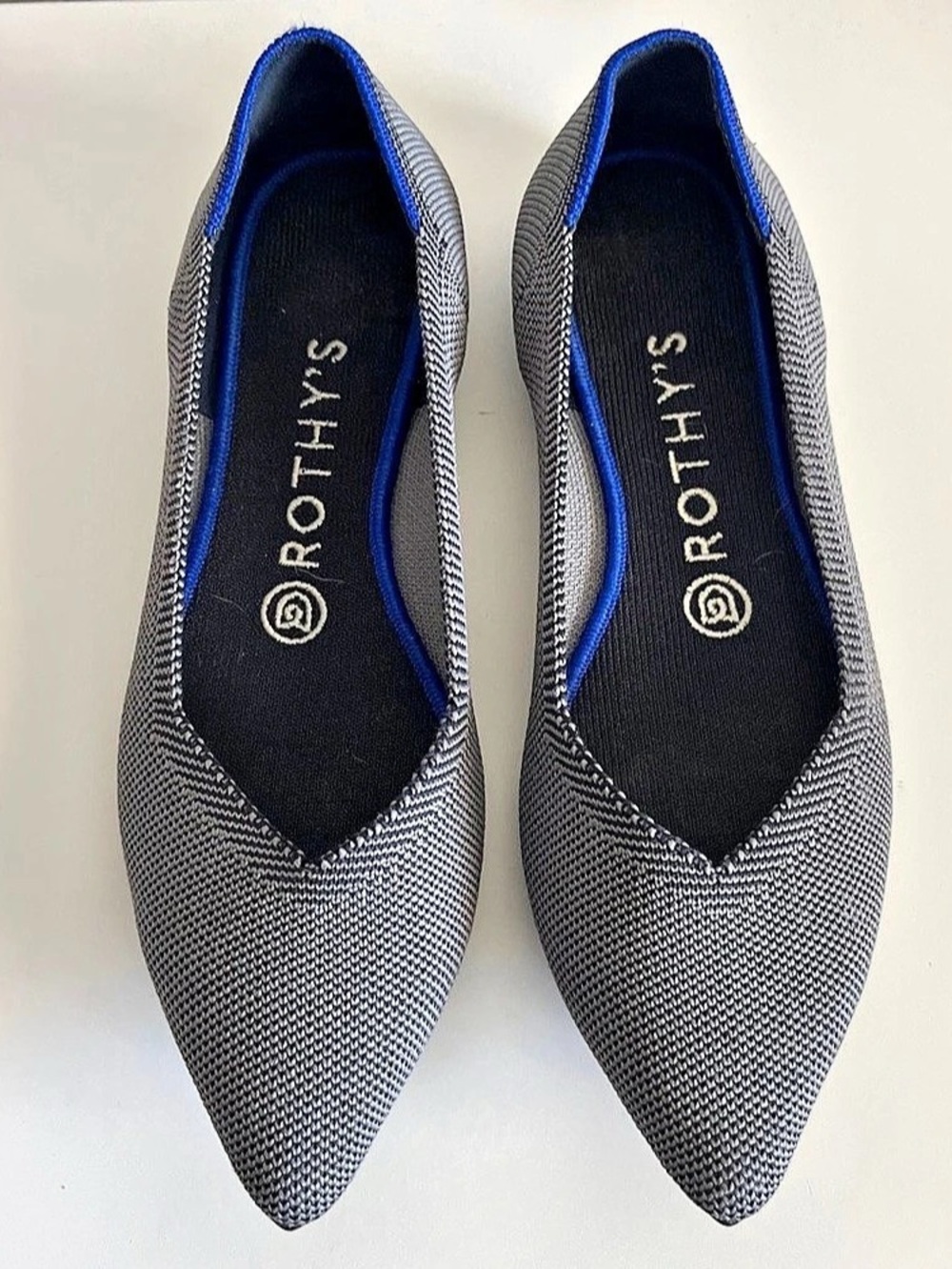 Rothy's The Point Pointed-Toe Flats in Gray & Blue US 7.5 Like New